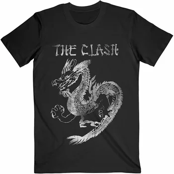 Официальная футболка The Clash Dragon Мужская Черная винтажная классическая футболка в стиле панк-рок-метал Изображение