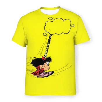 В облаках Футболки из полиэстера аниме Мафалда Топы в мужском стиле тонкая футболка с круглым вырезом Изображение