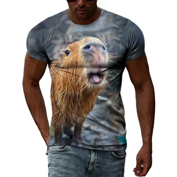 Новые забавные футболки с изображением Капибары, уличная одежда с 3D-принтом милых животных, мужская Повседневная модная футболка оверсайз, детские футболки, топы, одежда Изображение