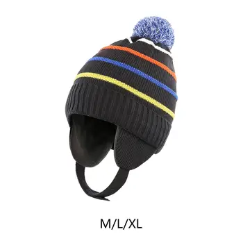 Детская зимняя шапка Теплая в разноцветную полоску Beanie для мальчиков и девочек для младенцев Изображение