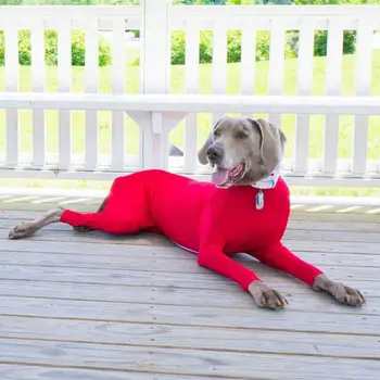 Однотонный костюм для восстановления после операции для собак, удобная мягкая одежда для домашних животных на 4 ножки, пижамы для собак, полиэстеровая одежда для домашних собак Изображение