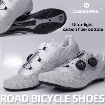 SIDEBIKE Дышащие Шоссейные Велосипедные кроссовки для мужчин, Карбоновая Шоссейная велосипедная обувь, Сверхлегкие Скоростные велосипедные кроссовки для занятий спортом Изображение