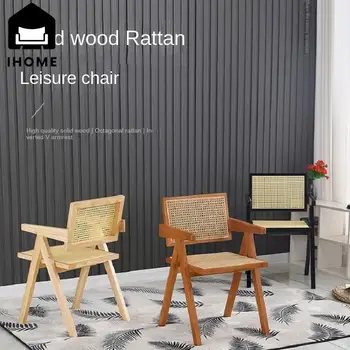 IHOME Nordic Solid Wood Rattan Chair Простое Кресло Обеденный Стул Chandigarh Chair Ресторан B & B Leisure Rattan Chair K Chair Изображение