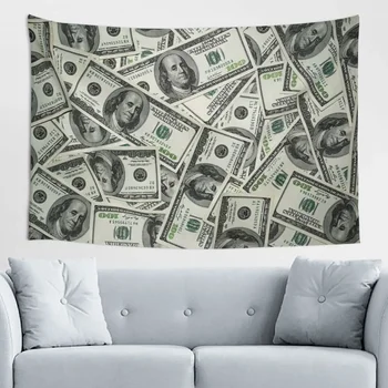 Денежный тематический гобелен Franklin 100 Долларовый гобелен Креативный Эстетичный гобелен, подвешенный на стену для спальни, гостиной, общежития Изображение