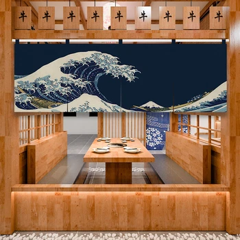 Дверная занавеска в японском стиле с рисунком океанской волны, дверная занавеска для головы, ресторан, бар, Горизонтальная занавеска, Барная стойка, Занавеска для стола Изображение