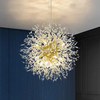 Хрустальная люстра в виде одуванчика, современная серебряная светодиодная подвесная лампа, декор для столовой, Потолочный блеск, Подвесная лампа для спальни Изображение