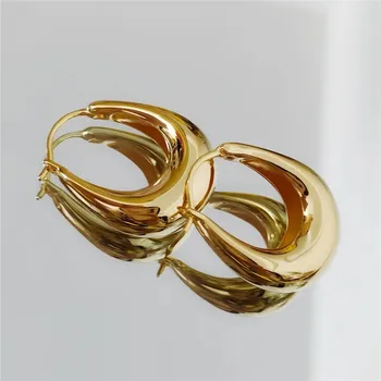 Серьги-кольца Из Овального Золота с серебряным покрытием 925 Пробы Для Женщин, Подарок для Свадебных украшений eh842 Изображение