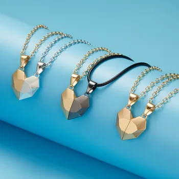 Двойные Магнитные Подходящие Пары Ожерелье Сердце Подвески Парные Цепи Камень Желаний Подарки на День Святого Валентина с Красивой Коробкой Изображение