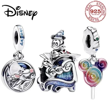 Подвески Disney из стерлингового серебра 925 пробы с Микки Маусом, подвесной держатель, оригинальный браслет, серьги для женщин, подарок для изготовления ювелирных изделий Изображение