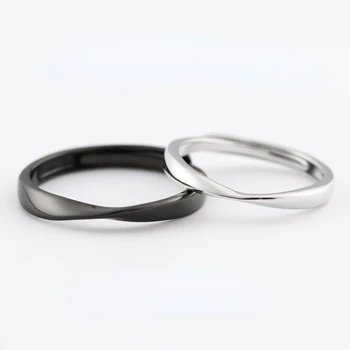Кольцо Мебиуса для пар из серебра 925 пробы с черно-белыми цветовыми вариантами, минималистичный стиль для ежедневного ношения Парами Изображение