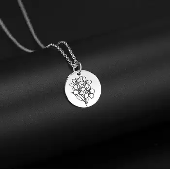 Ожерелье из 1 шт. для женщин и девочек, ювелирные изделия из нержавеющей стали, простые круглые ожерелья-чокеры с подвеской в виде цветка растения, подарки для вечеринок, F1549 Изображение