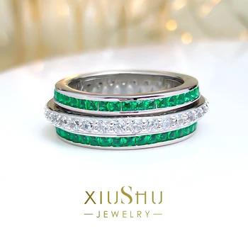Модное и роскошное красочное кольцо с вращающимся бриллиантом из серебра 925 пробы Treasure с высокоуглеродистыми бриллиантами, персонализированное и универсальное. Изображение