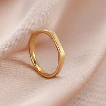 Минималистичное геометрическое кольцо из нержавеющей стали для женщин и мужчин, Классические простые кольца для пальцев золотого цвета, Модный тренд, Пара Ювелирных изделий в подарок Изображение