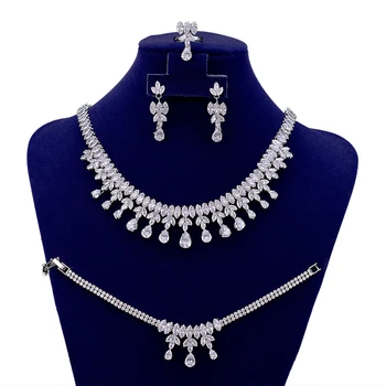Ювелирный набор HADIYANA Женское Элегантное ожерелье нового дизайна, браслет, Кольцо, серьги BN7676, Высококачественный набор из нержавеющей стали Изображение