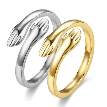 1 шт 2023 Модные кольца из нержавеющей стали для женщин, кольцо для объятий Влюбленной пары, Регулируемое Круглое кольцо для подростков Изображение