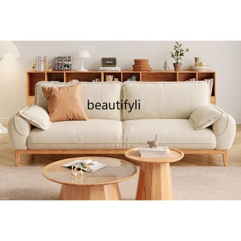 Тканевый диван в японском стиле, Бревенчатый Кремовый диван из массива Дерева, Гостиная для небольшой квартиры, диван из скандинавского ясеня, мебель для гостиной Изображение