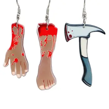 Новые серьги на Хэллоуин Капли крови террора для рук и ног, Призрачный нож для Хэллоуина, Кубок для вина, акриловая серьга, декоративный подарок на Хэллоуин Изображение