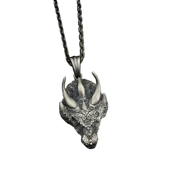 Винтажное скандинавское ожерелье с подвеской в виде носорога для мужчин, байкерские подвески в стиле панк-рок, голова носорога с 24-дюймовой стальной цепью X4YA Изображение