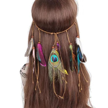 Повязка на голову Fairy Feather Sense Традиционная индийская повязка для волос из перьев для ежедневных покупок и путешествий Изображение