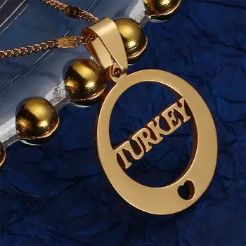 Круглые ожерелья с подвеской в виде буквы Индейки из нержавеющей стали, Турецкие модные ювелирные изделия на круглой цепочке, подарки Изображение