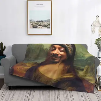 Одеяло Snoop Dogg Mona Lisa, флисовые пледы, покрывало для спальни, индивидуальное мягкое теплое покрывало на кровать Изображение
