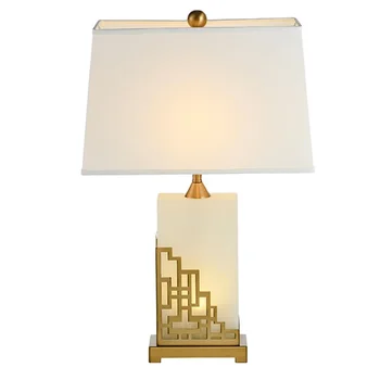 Настольная лампа в китайском стиле, креативная роскошная прикроватная лампа для спальни, современная настольная лампа из белого мрамора Изображение