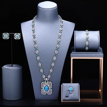 Комплекты ювелирных изделий из циркония для новобрачных 4шт Для женской вечеринки, роскошные наборы свадебных ожерелий из кристаллов CZ в Дубае и Нигерии Изображение
