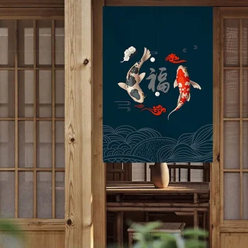 Китайская рыба Кои Японская дверь Рыбные занавески Норен Занавески для кухонной перегородки Шторы для гостиной Входная перегородка Шторы Декор Изображение