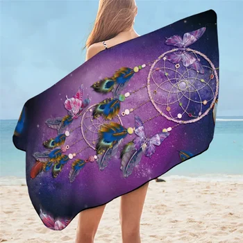 Банное полотенце Dreamcatcher, акварельное пляжное полотенце из микрофибры, прямоугольный коврик для бикини, быстросохнущий, впитывающий песок Изображение