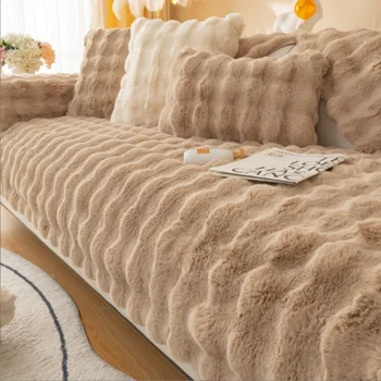 Теплые бархатные нескользящие подушки, Зимний толстый плед, плюшевый чехол для дивана, Фланелевые чехлы для дивана, Универсальный подлокотник, полотенце для спинки Изображение
