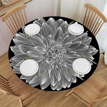 Круглая скатерть с 3D цветочным эластичным краем, Мандала, Скатерть, Моющееся покрытие для украшения обеденного стола, Аксессуары Изображение