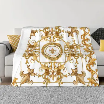 Специальные портативные теплые одеяла с золотым Львом и дамасской тканью для постельных принадлежностей и путешествий Изображение