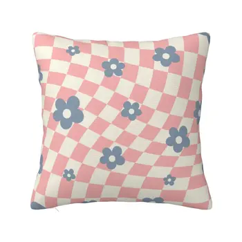 Розово-голубая клетчатая наволочка с цветочным принтом, чехол для подушки из полиэстера, декор, Наволочка для подушки Home Square 18 