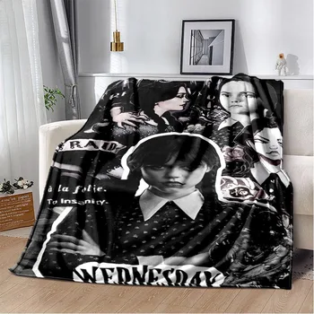 Одеяло для Хэллоуина Wednesday Addams Family Легкое удобное мягкое дышащее ультра теплое одеяло для постельных принадлежностей для путешествий Изображение