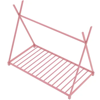 Металлическая двухразмерная кровать-платформа для дома с треугольной структурой, розовая Изображение