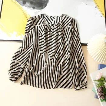Birdsky, 1ШТ, женский топ с длинным рукавом, футболка, блузка, пуловер, 100% натуральный шелк тутового цвета, S-607 Изображение