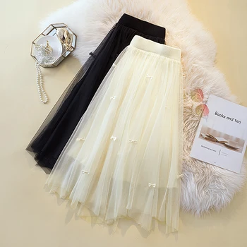 Милые свободные юбки с высокой талией, женская одежда большого размера, Весна-осень 2022, модная сетчатая юбка FP92 Изображение