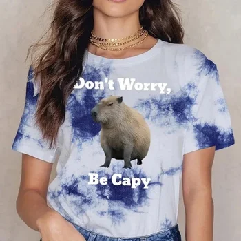 Модная футболка унисекс с принтом Capybara Don'T Worry Be Capy, Летние Милые топы, тройники, женские, мужские, повседневные, с коротким рукавом на открытом воздухе Изображение