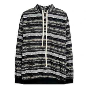 Воротник-стойка в контрастную полоску ретро, пуговица, осенний свободный тонкий пуловер-свитер Изображение