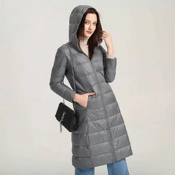 Длинное пальто Оверсайз, женская зимняя белая пуховая куртка, женское Корейское модное стеганое пальто, женские повседневные толстые теплые пальто на молнии Изображение