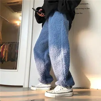 Стильные длинные брюки из искусственного кашемира, прямые плюшевые брюки, однотонные осенне-зимние женские брюки для повседневной носки Изображение