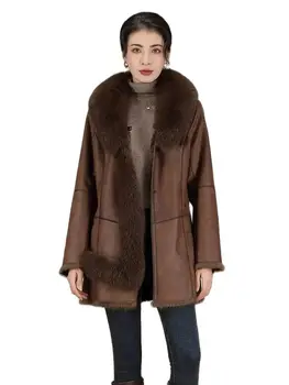 Новая женская шуба из кролика Рекс 2023, свободное пальто из высококачественного меха в западном стиле, зимнее интегрированное пальто Изображение
