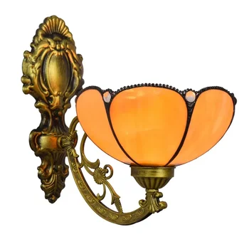 Настенный светильник из витражного стекла Тиффани, зеркало в скандинавском стиле, передняя лампа, Простая Прикроватная Тумбочка, Декоративная лампа с одной головкой в форме цветка Изображение