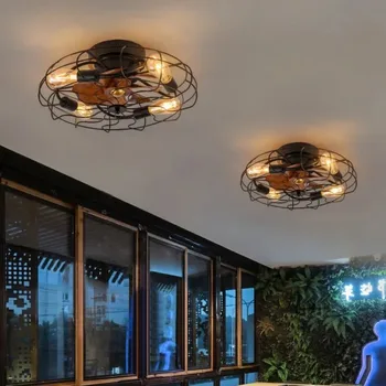 Промышленный Ретро-светильник в гостиной, столовой, Потолочный вентилятор, Люстра с дистанционным управлением, Домашний американский 20-дюймовый светильник Изображение