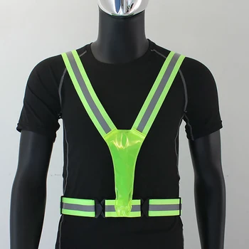 V-Образный светодиодный светоотражающий жилет Для езды на велосипеде, Высокая видимость, Безопасность ночного бега на открытом воздухе, Регулируемый эластичный ремень, Светоотражающий костюм Изображение